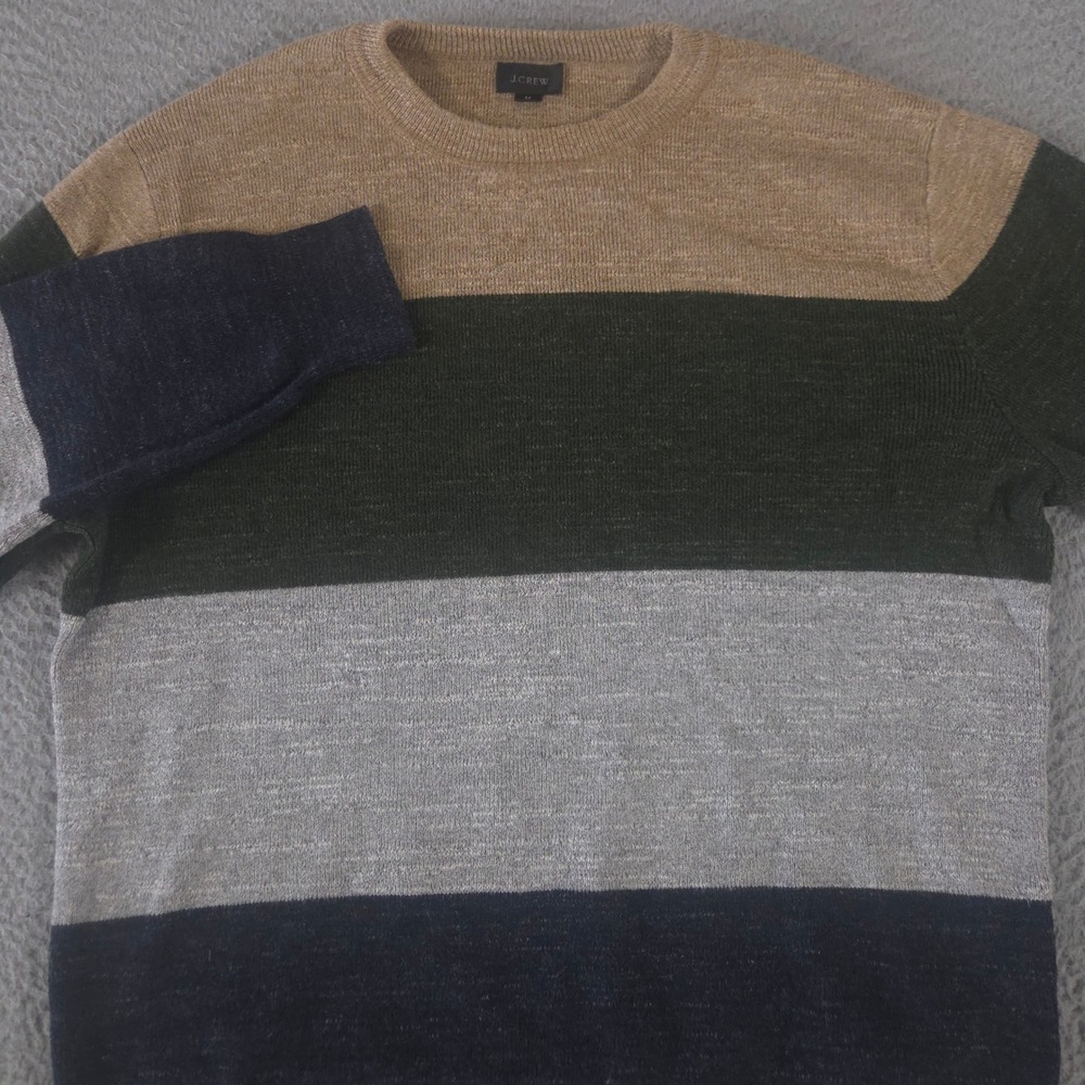 J.Crew Sweater Mens Medium Multi Rugged Cotton Sweater In Block Stripe Crewneck